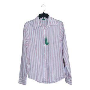 Men’s Benetton Long Sleeve Button Up Striped Pink Blouse Medium